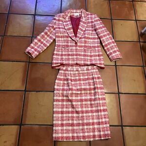 Vintage Pendleton Red Plaid Wool Skirt Suit Set Womens Size 12 USA Made